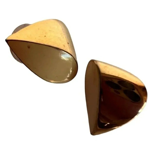 Vintage Modern Gold Tone Stud Earrings - Picture 3 of 3